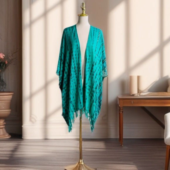 0144 / Tie Dye Green Brown Cardigan Outer, Oversized Top - Picture 5 of 13